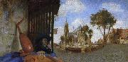 A View of Delft, with a Musical Instrument Seller's Stall Carel fabritius